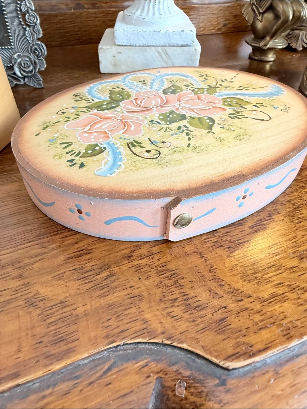 Vintage Hand‑Painted Floral Wooden Box • Signed • Cottagecore Decor